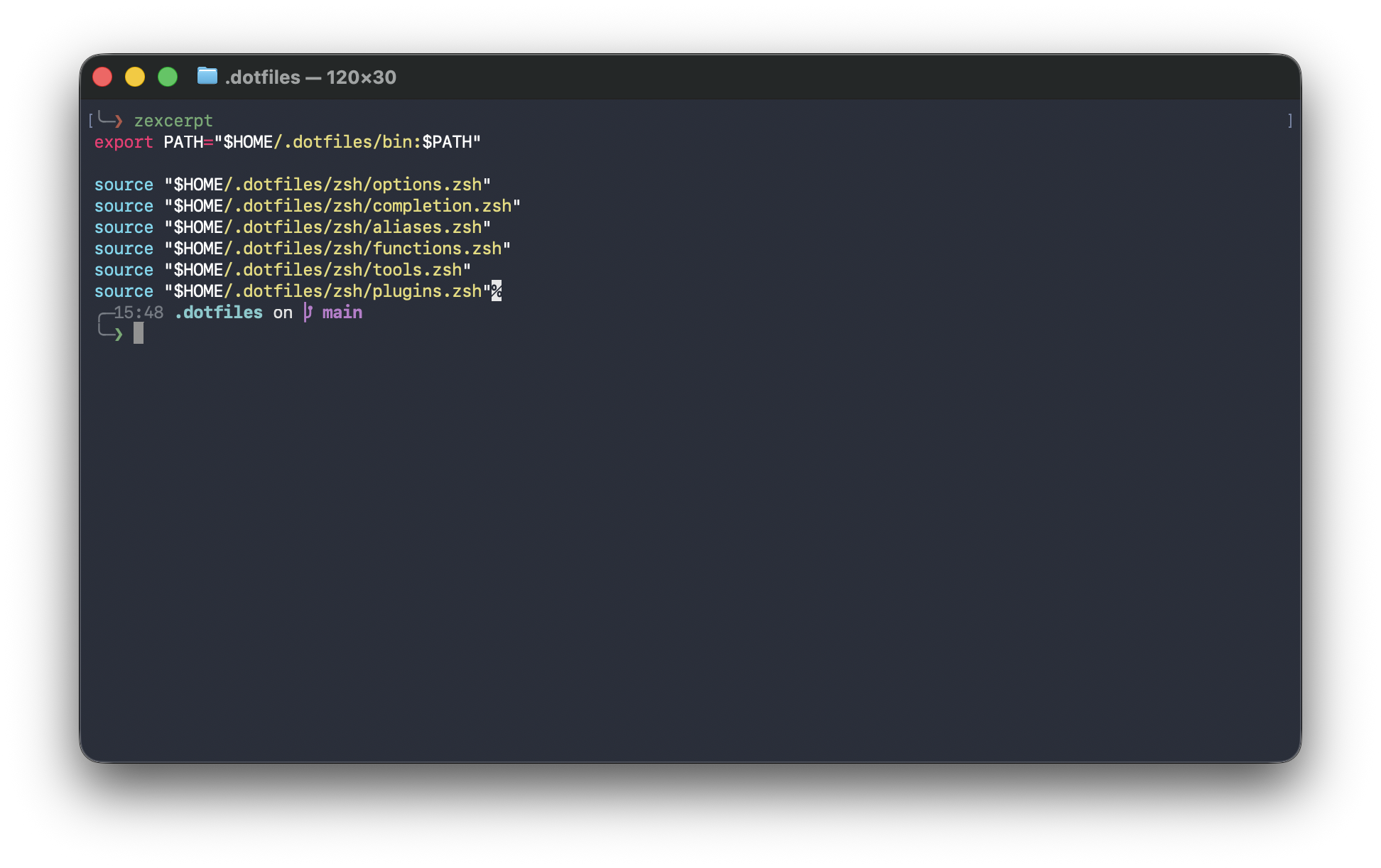 A zshrc excerpt showing shell aliases, helper functions, and optional terminal tool integrations.