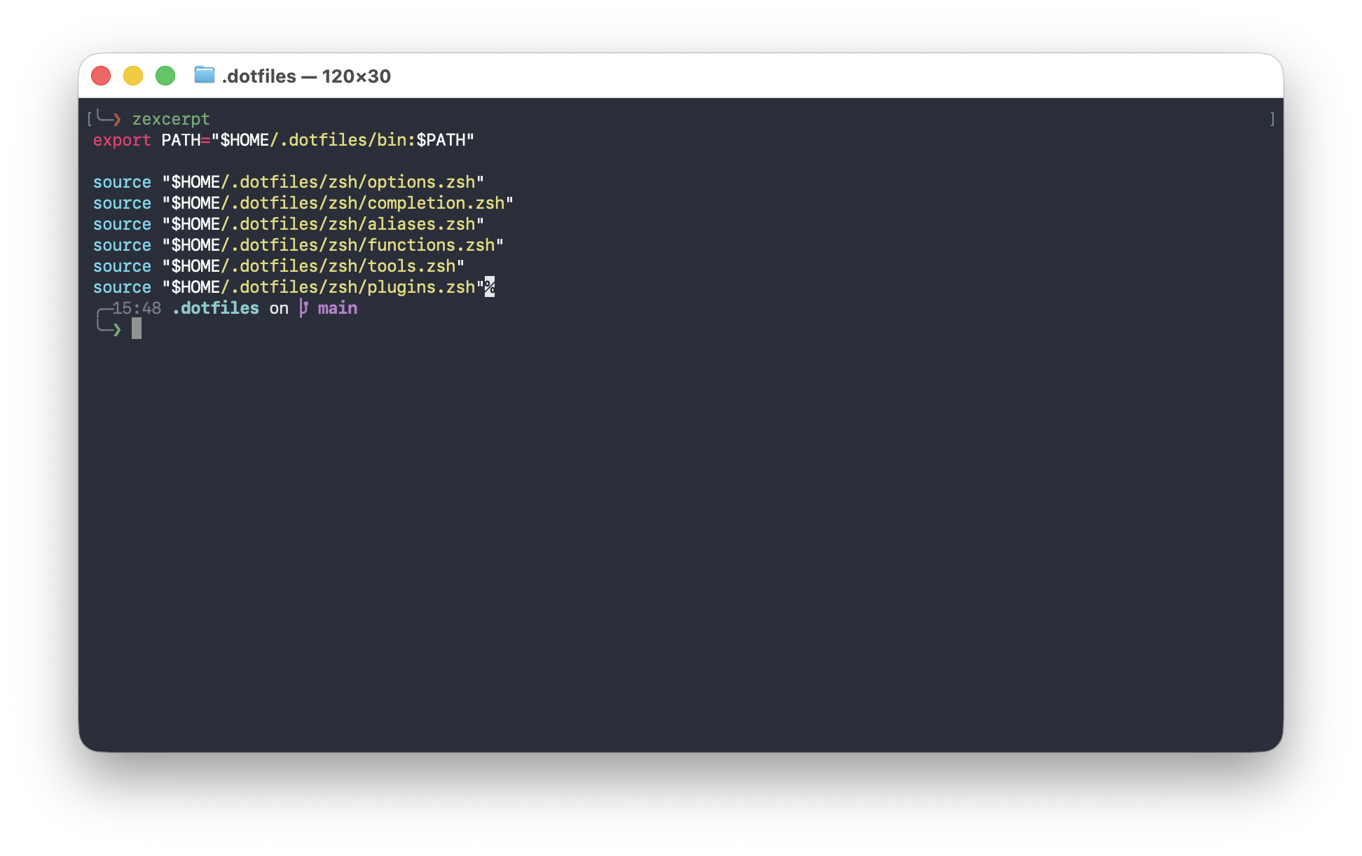 A zshrc excerpt showing shell aliases, helper functions, and optional terminal tool integrations.